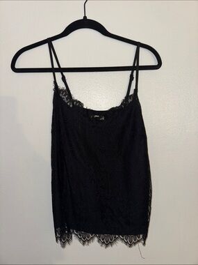 Delicate Black Lace Camisole with Scalloped Hem